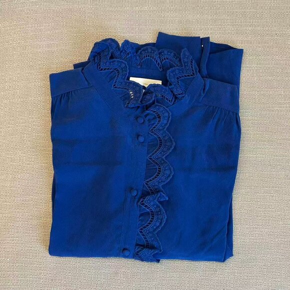 Sezane Chlo Silk Shirt Blouse FR36/US4 Electric Blue French Top Classic Causal - Picture 4 of 10